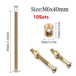 CLARO 10Pcs M6 Furniture Bolts And Nuts Carbon Steel 40-100mm Hex Socket Head Cap Screws Hex Socket Head Barrel Nuts Dowel Nut Connector for Bed Frame Chair Cabinet Furniture Assembly