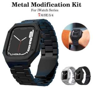Light Luxury 45Mm Stainless Steel Case Band Kit For Apple Watch 44Mm Metal Case Strap For I watch Series 7 6 se 5 4 Watchband Modification Set