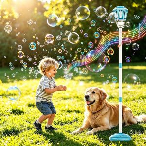 Adjustable Heights Kids Streetlight Bubble Machine Standing Bubble Maker Detachable with Light & Music
