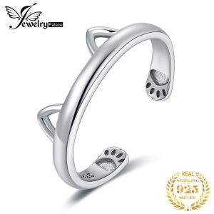 JewelryPalace Cat Ring Ear Paw 925 Sterling Silver Ring Open Adjustable Korean Cuff Finger Thumb Band Love Rings for Women