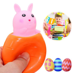 【New Arrival】 Easter Carrot Rabbit Squeeze Toy for Kids Stress Relief and Birthday Gift in Bright Orange Color Perfect for Childrens Playtime