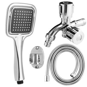 Hand Shower 1 Set Kran+Selang Kamar Mandi Bahan Stainless Dan Abs Chrome HS-82+G-6+JS-20+HSZ-90
