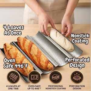 French Baguette Baking Mold Non-stick Carbon Steel 3/4 Groove Bread Pan Home Baking Easy Release