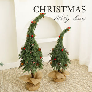 BBDD ต้นไม้ตกแต่งสำหรับแต่งบ้านคริสต์มาสแบบโค้งสุดสร้างสรรค์ตั้งโต๊ะแสดงวันหยุดพร้อมลูกสนและเบอร์รี่