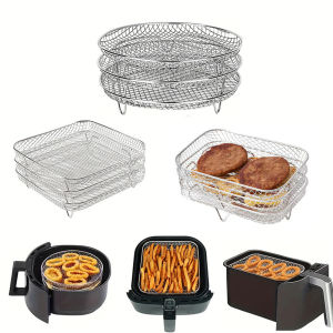 Air Fryer Rack Stackable Grilling 304 Stainless Steel Basket Tray Airfryer Oven Grill Steamer Cooker Kitchen Gadgets Cooking Tools