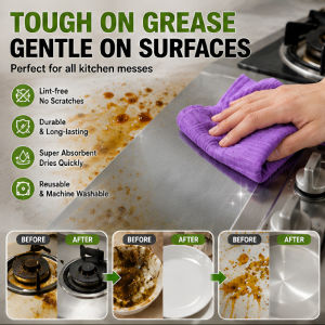 Bamboo Fiber Antibacterial Kitchen Cleaning Cloth Dish Towel Oil Absorbing Degreasing Reusable Eco Friendly Cleaning Cloth