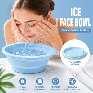 Foldable Silicone Face Bath Bowl with 8 Cell Ice Tray Reusable Skincare Tool Portable Ice Pore Care