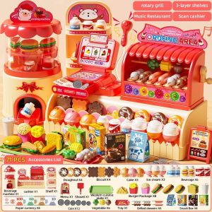Simulated Cash Register Toy for Boy Girl Kids Shopping Role Play Toy with Scanner Calculator Money