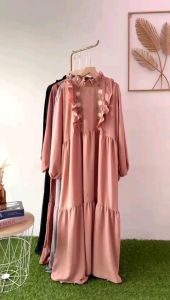 Avika LongDress 💛// Bahan CeyCrinkle + Bordir Asli / / LD -+118cm P135cm / Avail : Nutella Grey Nude Black