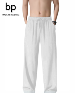 bp กางเกง ผู้ชาย ผ้าไหมอิตาลี เอวยืด FREE-SIZE สีขาว