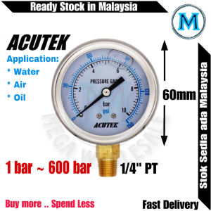 ACUTEK 2 1/2 Pressure Gauge 1.0~600 Bar Filled Glycerin Oil Pressure Gauge 60mm(2 1/2’’) Thread PT1/4’’ Bottom  water gauge  Garden water meter  water pressure gauge