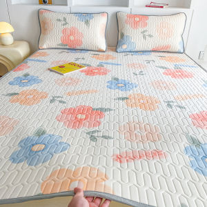 【Super low price】Print Natural Latex Summer Mat Ice Silk Breathable Bed Cooling Pad and Pillowcases Soft Folding Cool Mat Non Slip Bed Sheet Set