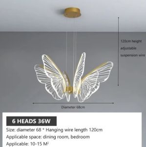 Modern LED Gold Base Pendant Light Deluxe Crystal Butterfly Hanging Lamp Villa Living Room Chandelier