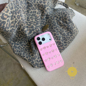 For iPhone 17 Pro Max Case TPU Pink Heart Glitter Powder PU Phone Case For 16 15 Cover Aesthetic Korean Cute