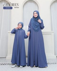 Naureen Couple Mom & Kids Bahan Crinkle Apk Swarovski Gamis Ibu Dan Anak Perempuan Tanggung Viral