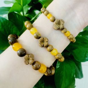 Vòng tay trầm hương cỏ 4 lá đá màu theo mệnh kim mộc thủy hỏa thổ Vạn An Home vòng trầm hương tự nhiên mang đến may mắn bình an tài lộc