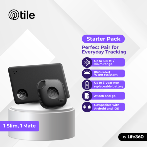Tile by Life360 Starter Pack Bluetooth Tracker (Slim+Mate). Both iOS and Android Compatible