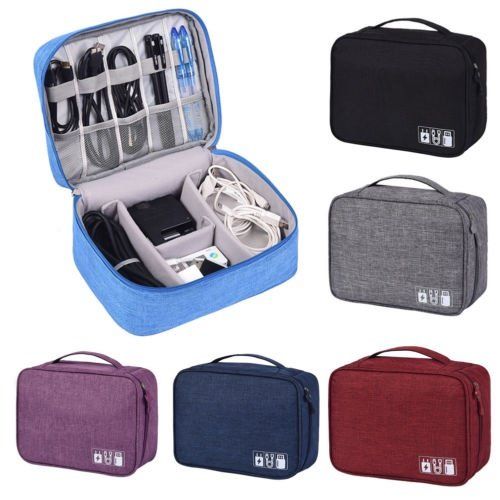 JBox# Gadget Bag Travel Organizer Electronic Organizer, Double Layer  Travel Gadget Storage Bag for Cables, Cord, USB Flash Drive, Power Bank and  - Main Image