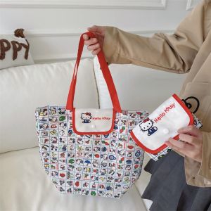 GBSDN Mèo Kitty Túi mua sắm gấp được Túi xách Nylon Hoạt hình Túi đựng hàng tạp hóa Tái sử dụng Thân thiện với môi trường Túi sinh thái có thể gập lại Mua sắm