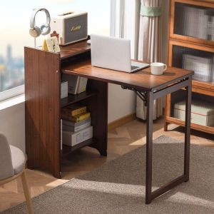 CozyNest Foldable Bookshelf Space-Saving Laptop Table Small Desk with Storage Function For Home Office