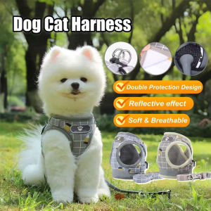 Pet Dog Cat Harness Leash Vest with Reflective Strip Breathable Adjustable Tali Kucing Pet Supplies