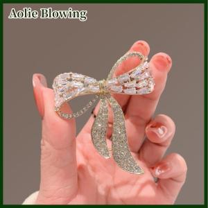 Aolie Bow Tie Rhinestone Brooch Female Simple Personality Fashion Pin Suit Anti-light Corsage Jewelry Gift