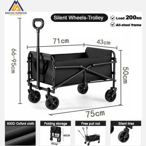 【REECHO OUTDOOR】Camping cart Outdoor Trolley 5/8inch Wagon Foldable Cart Beach Shopping Camping Cart with Storage Basket Garden Carts Extend the warranty Extend the warranty