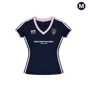 📌Lan เสื้อยืดคอวีย้อนยุคเสื้อยืดแขนสั้นพิมพ์ลายกีฬาสลิมฟิตติ้งด้านบน