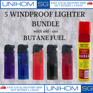 UnihomSG [Bundle Of 5] Best Choice Windproof Refillable Gas Lighter  | Lighter Gas refill