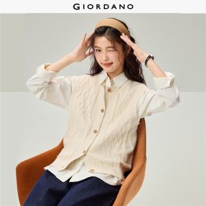 Giordano Beau Monde Women Crewneck loose cable knit vest Free Shipping 13356621