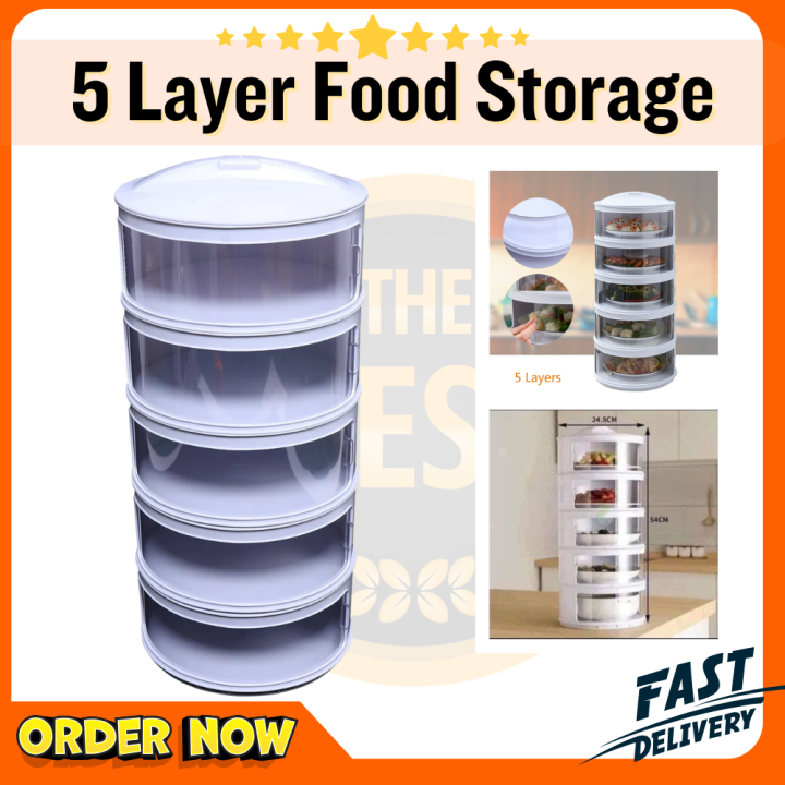 5 LAYER MOVABLE STACKABLE PLASTIC FOOD STORAGE BOX CONTAINER FOOD ...