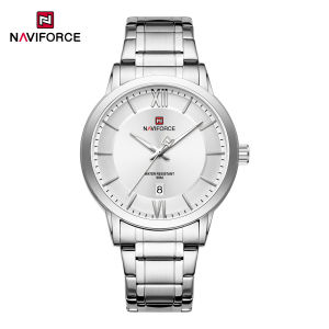 NAVIFORCE Original Simple Quartz Watch for Men Calendar Stainless Steel Strap Waterproof 3ATM Luminous Pointer Business Casual Mens Watch NF9254