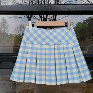 IELGY College style red plaid pleated skirt skirt womens high waist slim JK short skirt