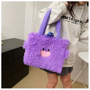 กระเป๋าสะพายไหล่  กระเป๋าผ้า ถุงผ้า ขนนุ่ม สีพาสเทลน่ารัก ลายยิ้ม 4 สี น้ำหนัก 0.13g  ขนาด 37*30*3cm  (พร้อมส่ง จัดส่งไว ร้านไทย)