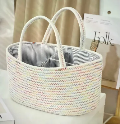 Handmade woven storage basket for baby supplies Baby Storage Basket Sectioned Portable Organizer for Bottles Diapers and Baby Care Essentials