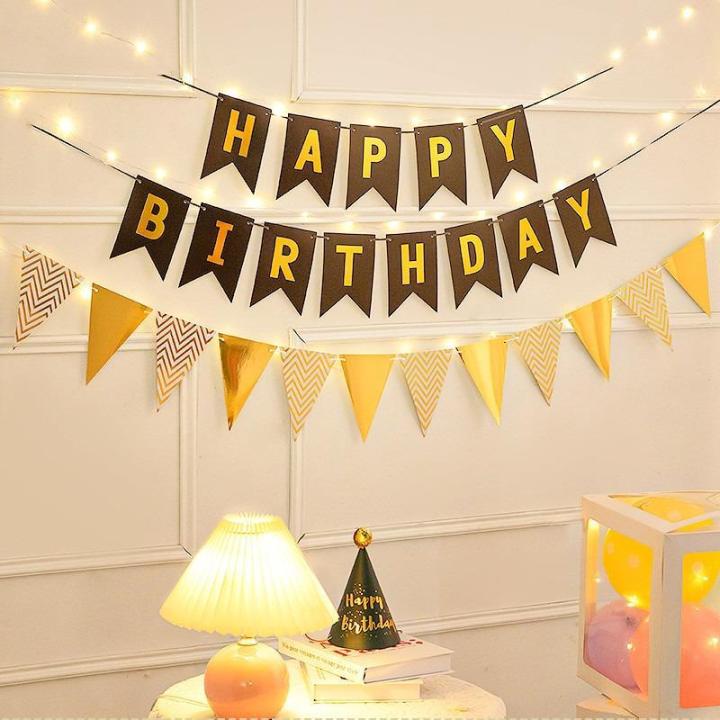 5pcs Set Happy Birthday Banner Triangle Flag With Led Light Party Baby 