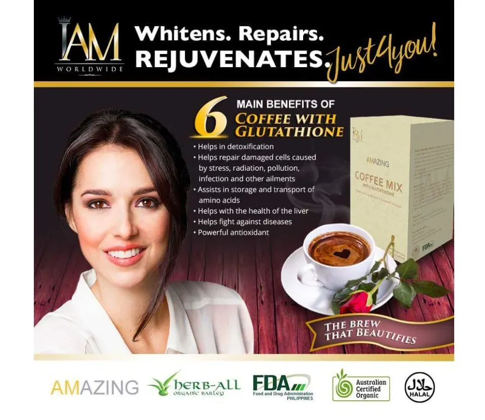 amazing coffee mix with glutathione IAM WORLDWIDE Amazing Coffee Mix with Glutathione made in Australia FDA  APPROVED