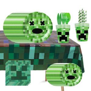 จุดโลกของฉัน Coolie อุปกรณ์ปาร์ตี้ Pixel Wars ถ้วยกระดาษ จานกระดาษ ผ้าปูโต๊ะ ของตกแต่งงานเลี้ยงวันเกิด
