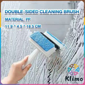 KLIMO Double-Sided Cleaning Brush Glass Wiper With Cleaning Sponge Squeegee 2 in 1 Scraper Bathroom Wall Cleaner