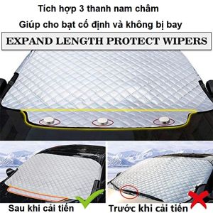 Tấm bạt che chắn nắng ngoài kính lái ô tô 4 lớp tráng nhôm cách nhiệt tích hợp nam châm và dây cài cố định