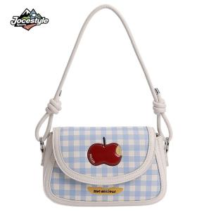 PU หนัง Apple ลายสก๊อตกระเป๋าสะพายปรับสายสะพายข้างกระเป๋าสี่เหลี่ยมสำหรับผู้หญิงทำงานช้อปปิ้งท่องเที่ยวทุกวัน