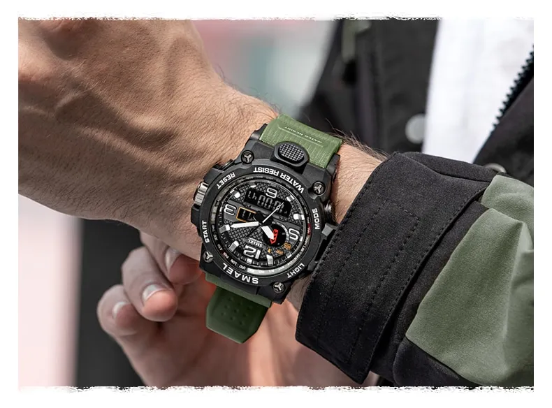 SMAEL นาฬิกาสำหรับผู้ชายทหารกีฬากันน้ำนาฬิกาข้อมือนาฬิกาปลุก LED  ดิจิตอลนาฬิกาจับเวลา1545D | Lazada.co.th