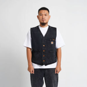 Superego Vest Denim Rompi Pria Size M-XL Regular Fit V-neck Snow Black VDW01G