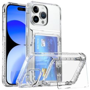 Transparent Clear Card Holder Case For iPhone 17 Pro Max 17 Air 16 15 Pro Max 15 14 13 12 11 Pro Max Shockproof Case Cover with Phone Stand For iPhone 17 16 Pro Max Accessories