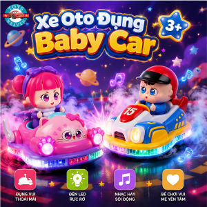 Bộ Đồ Chơi 2 Xe Điện Đụng Phun Khói Cho Bé Trai Và Bé Gái Có Nhạc Đèn LED Né Chướng Ngại Vật