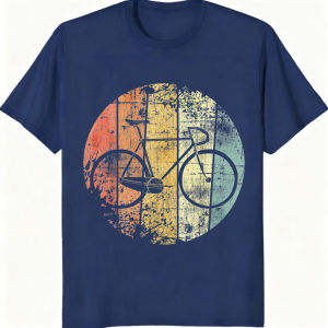 [Local Stock] VCC Vintage Striped Bicycle Retro Texture Graphic Summer Pure Cotton Crew Neck Tee Casual Fashion Short Sleeve Outdoor Bike Wear