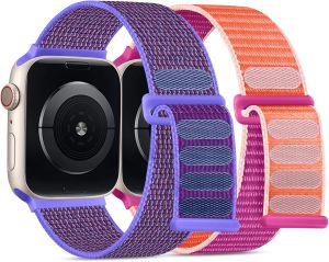 WJK 2 Pack Band Compatible with Watch Bands for Women 40mm 41mm 38mm 42mm 44mm 45mm 46mm 49mm Pink Soft Nylon Stretchy Loop Sport Strap for iWatch SE 2 3 Series 11 10 9 8 7 6 5 4 3 2 1
