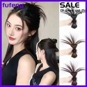 fufeng Tổng hợp giả tóc mở rộng thẳng Bun với Claw updo Gà lông cầu lông đầu sợi tóc cho cô gái phụ nữ chignons