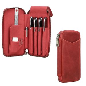 Crazy Horse Leather Pen Case 4 Fountain Pens Holder Vintage Zipper Pen Bag Stationery Organizer Office School Tool Storage Gifts2026