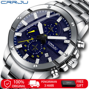 CRRJU Jam Tangan Pria Original Fashion Kalender Quartz Business Waterproof Casual Watch Jam Bercahaya Kronograf 2296